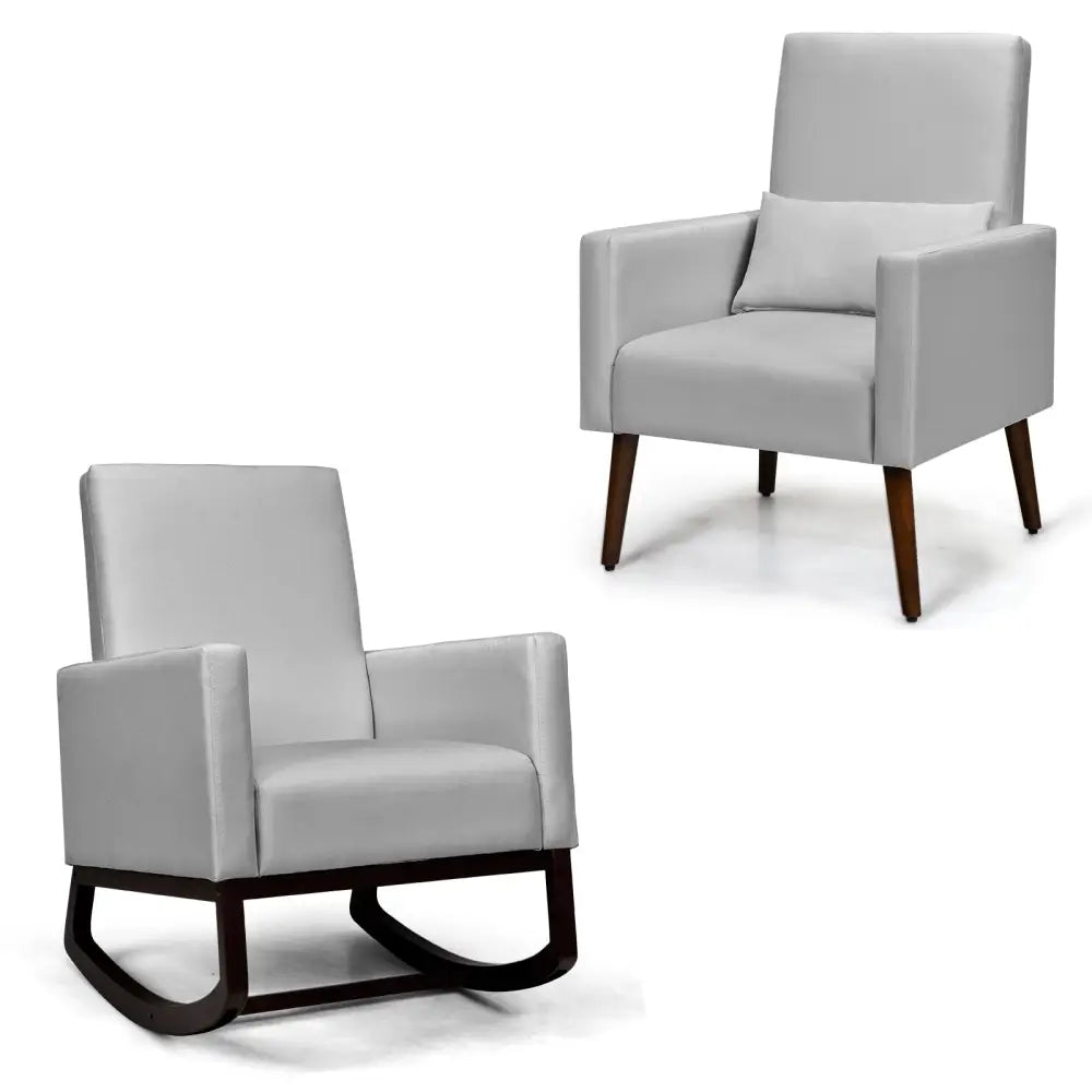 2-in-1 Fabric Upholstered Rocking Chair with Pillow-Light Gray - Light Gray - Accent Chairs