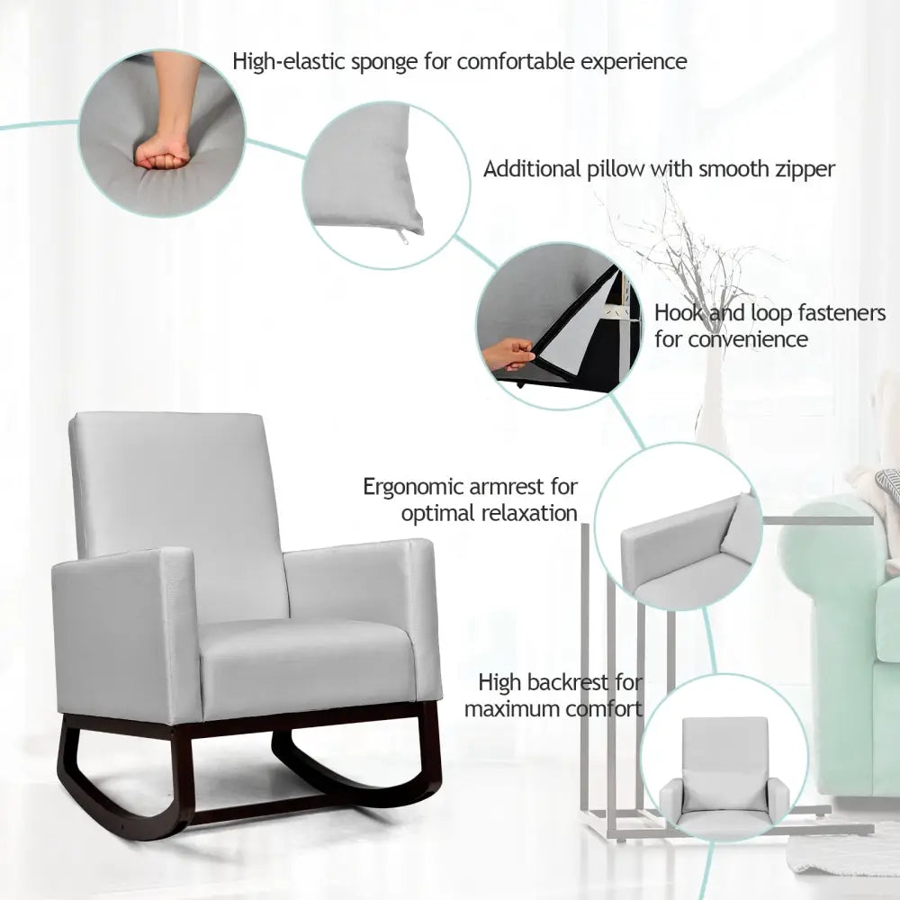 2-in-1 Fabric Upholstered Rocking Chair with Pillow-Light Gray Costway