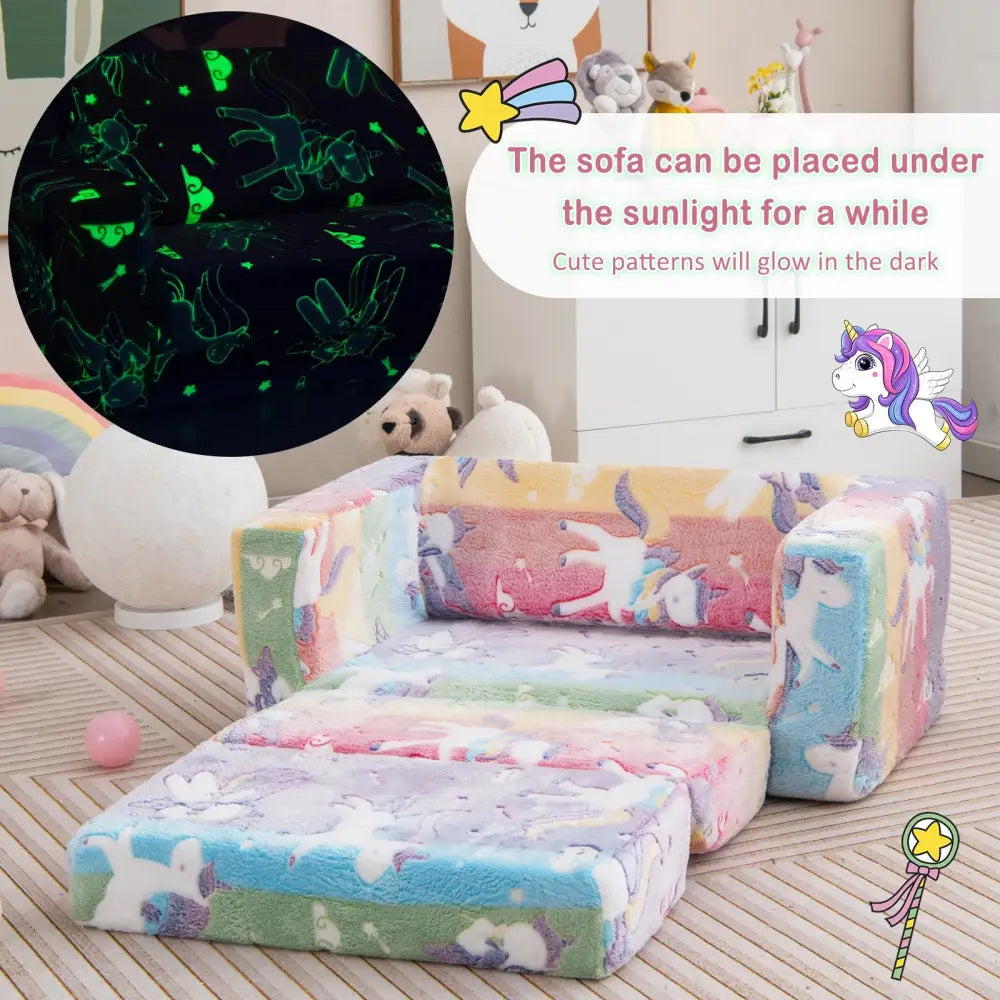 2-in-1 Flip Out Kids Sofa Chair with Detachable Flannel Fabric Cover and Glowing Patterns-Color - Color - Kids Chairs &