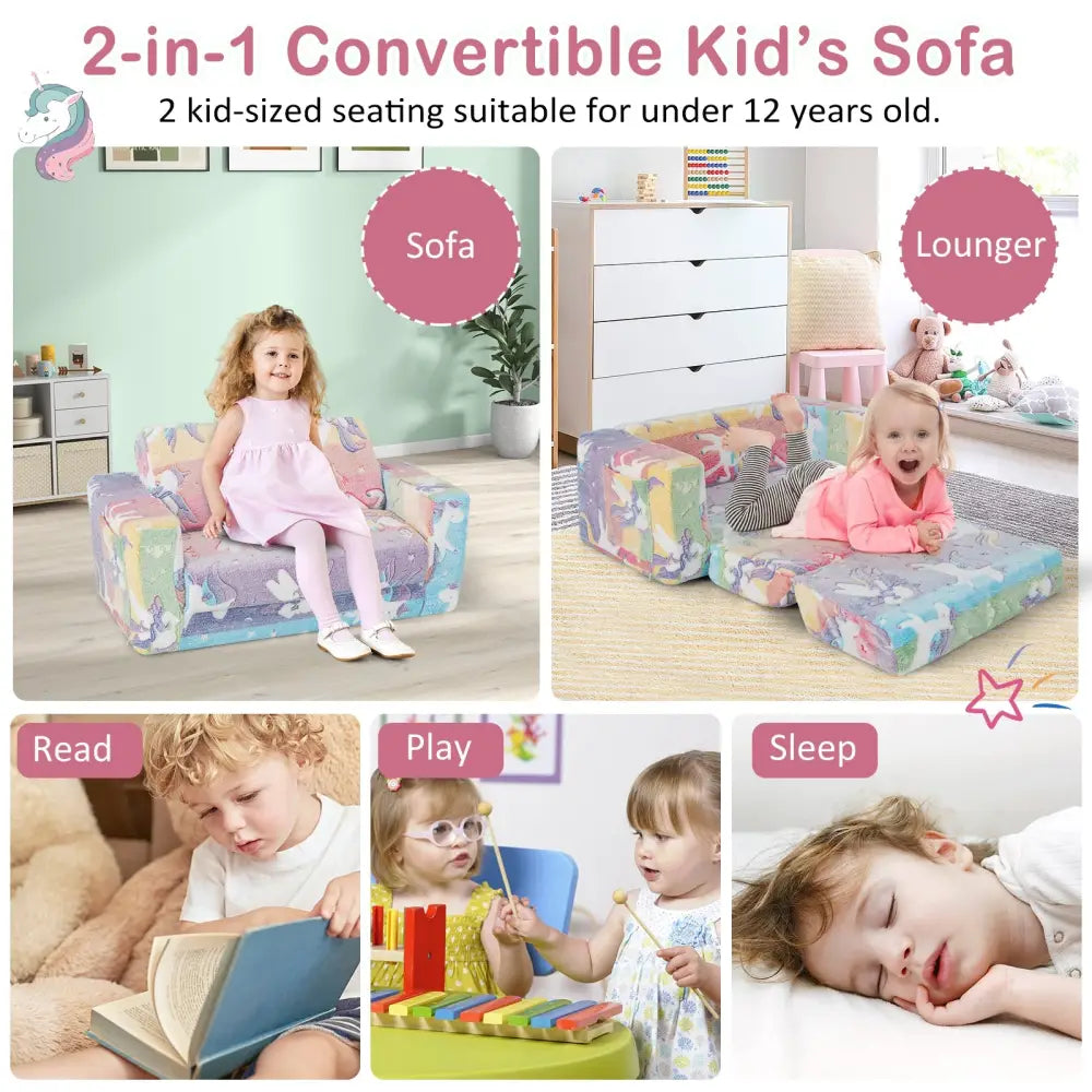 2-in-1 Flip Out Kids Sofa Chair with Detachable Flannel Fabric Cover and Glowing Patterns-Color - Color - Kids Chairs &