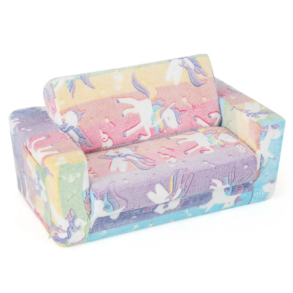 2-in-1 Flip Out Kids Sofa Chair with Detachable Flannel Fabric Cover and Glowing Patterns-Color - Color - Kids Chairs &