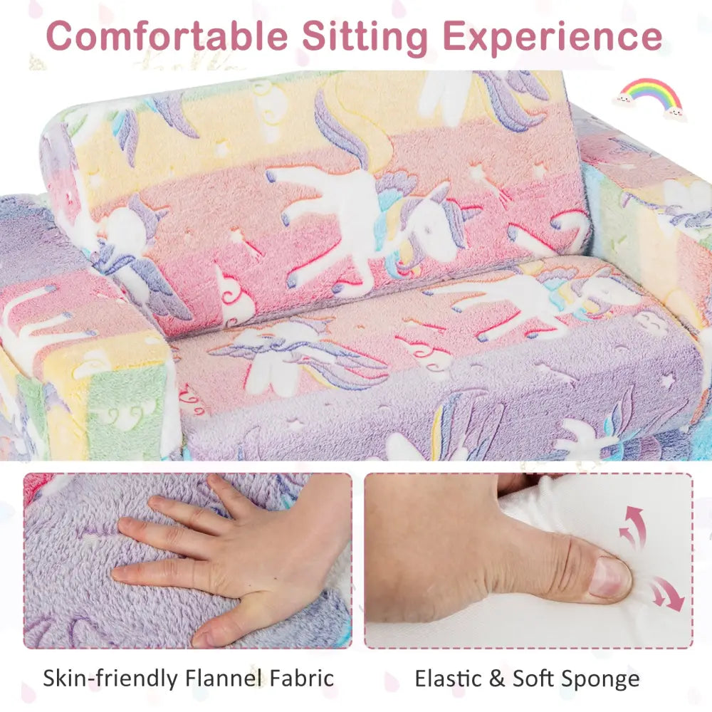 2-in-1 Flip Out Kids Sofa Chair with Detachable Flannel Fabric Cover and Glowing Patterns-Color - Color - Kids Chairs &