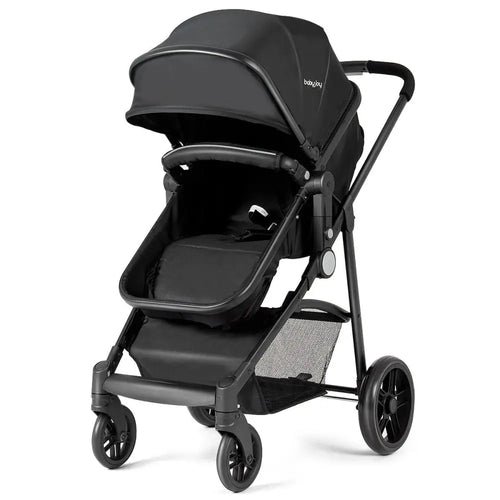 2 in 1 Foldable Pushchair Newborn Infant Baby Stroller-Black - Black - Baby Strollers