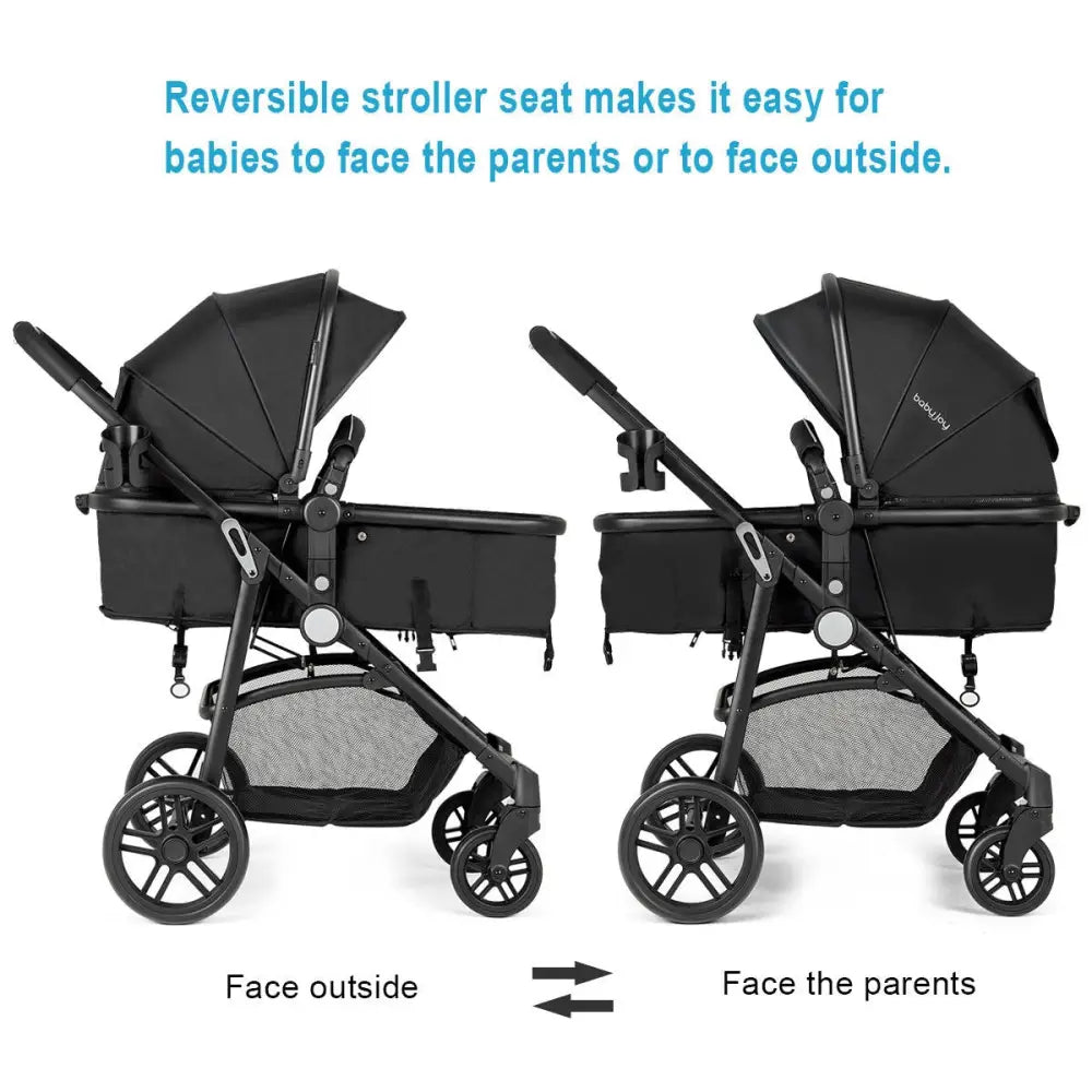 2 in 1 Foldable Pushchair Newborn Infant Baby Stroller-Black - Black - Baby Strollers
