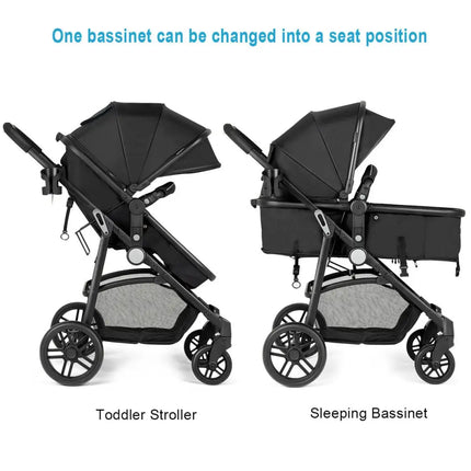 2 in 1 Foldable Pushchair Newborn Infant Baby Stroller-Black - Black - Baby Strollers