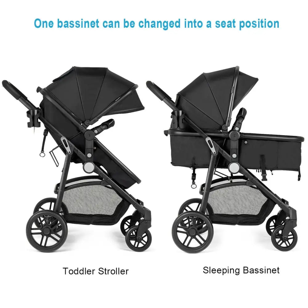 2 in 1 Foldable Pushchair Newborn Infant Baby Stroller-Black - Black - Baby Strollers