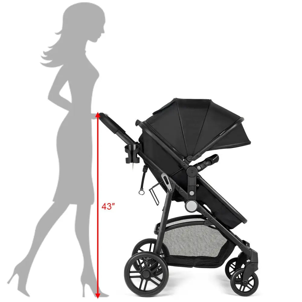2 in 1 Foldable Pushchair Newborn Infant Baby Stroller-Black - Black - Baby Strollers