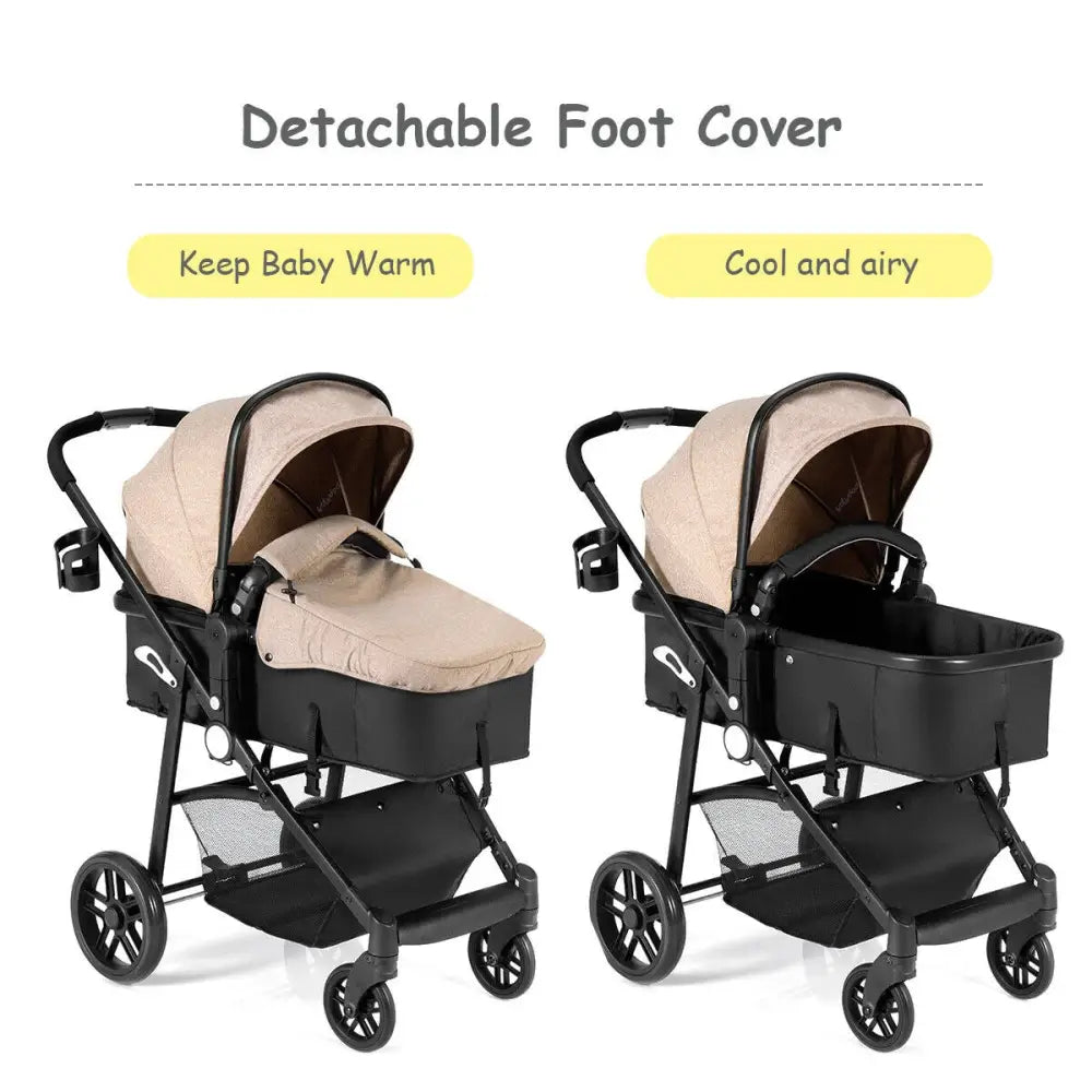2 in 1 Foldable Pushchair Newborn Infant Baby Stroller-Coffee - Coffee - Baby Strollers