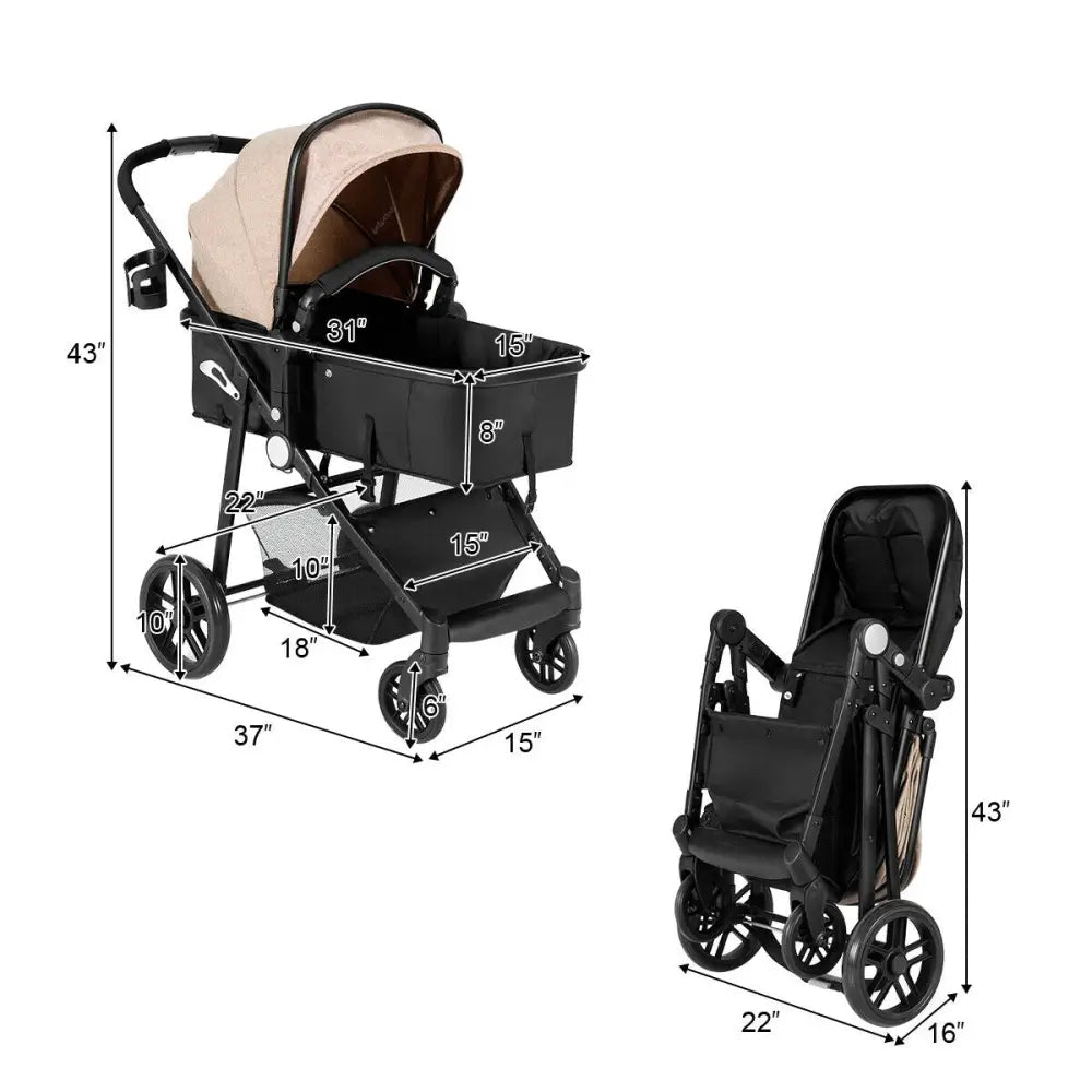 2 in 1 Foldable Pushchair Newborn Infant Baby Stroller-Coffee - Coffee - Baby Strollers