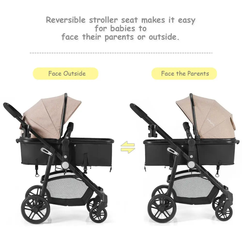 2 in 1 Foldable Pushchair Newborn Infant Baby Stroller-Coffee - Coffee - Baby Strollers
