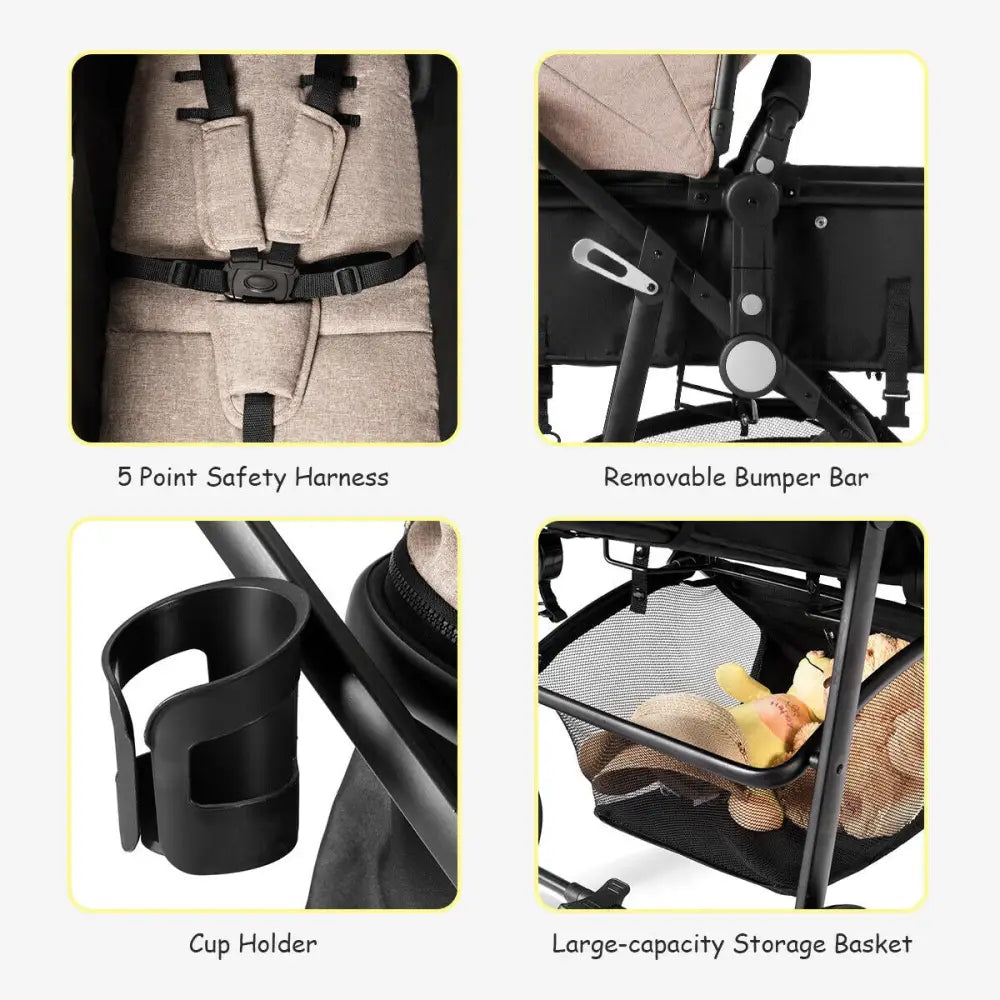 2 in 1 Foldable Pushchair Newborn Infant Baby Stroller-Coffee - Coffee - Baby Strollers