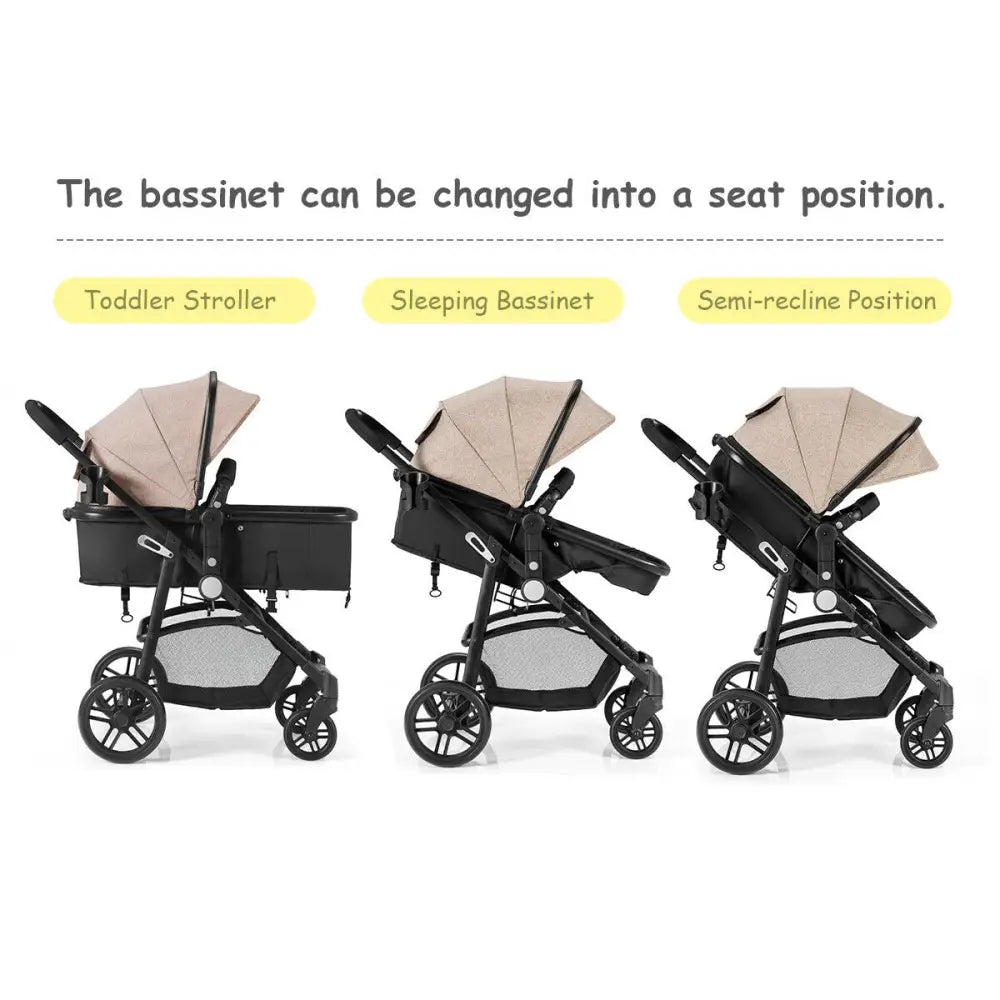 2 in 1 Foldable Pushchair Newborn Infant Baby Stroller-Coffee - Coffee - Baby Strollers