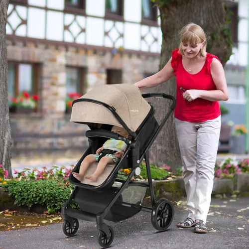 2 in 1 Foldable Pushchair Newborn Infant Baby Stroller-Coffee - Coffee - Baby Strollers