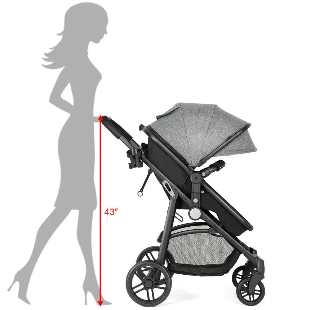 2 in 1 Foldable Pushchair Newborn Infant Baby Stroller-Gray - Gray - Baby Strollers