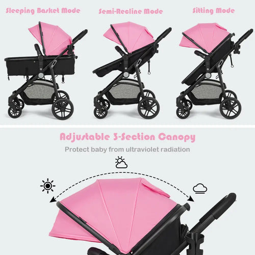 2 in 1 Foldable Pushchair Newborn Infant Baby Stroller-Pink - Pink - Baby Strollers