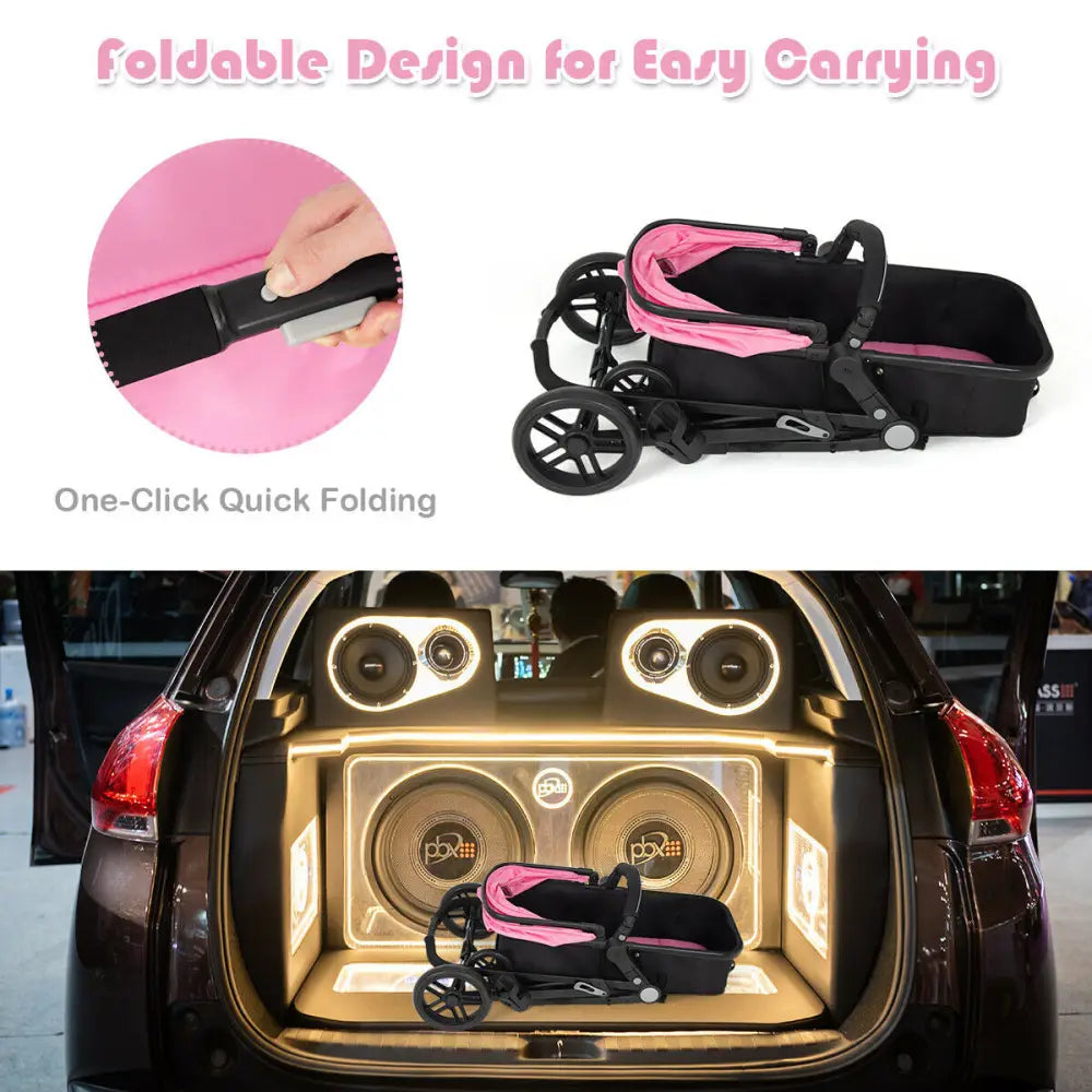 2 in 1 Foldable Pushchair Newborn Infant Baby Stroller-Pink - Pink - Baby Strollers