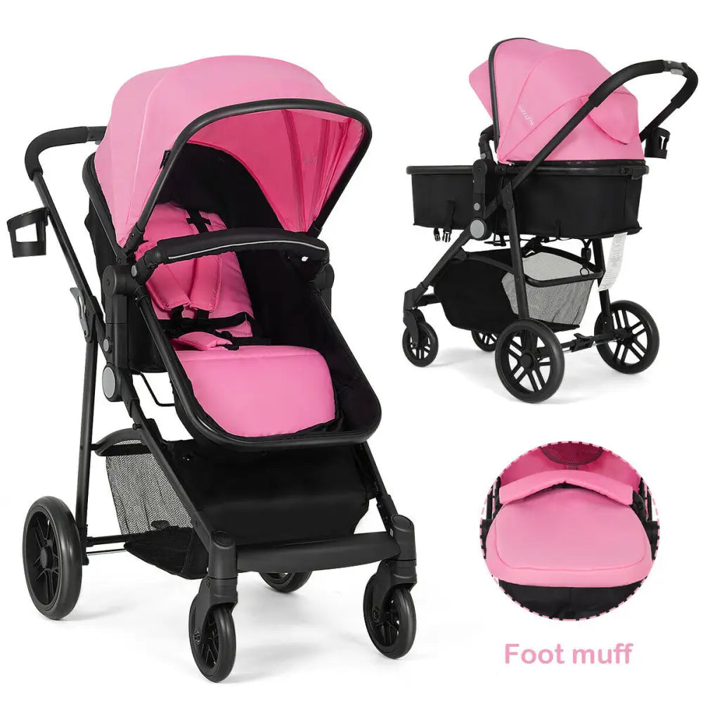 2 in 1 Foldable Pushchair Newborn Infant Baby Stroller-Pink - Pink - Baby Strollers