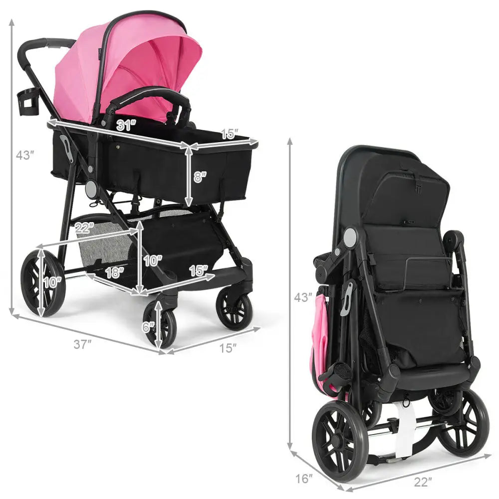 2 in 1 Foldable Pushchair Newborn Infant Baby Stroller-Pink - Pink - Baby Strollers