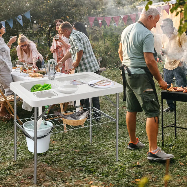 2-in-1 Folding Fish Cleaning Table-White - White - Camping Furniture
