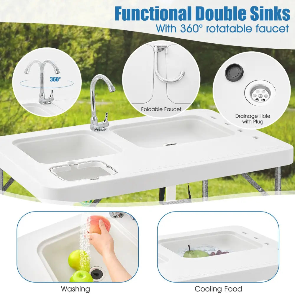 2-in-1 Folding Fish Cleaning Table-White - White - Camping Furniture