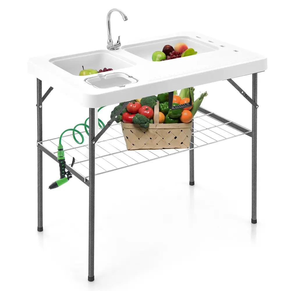 2-in-1 Folding Fish Cleaning Table-White - White - Camping Furniture