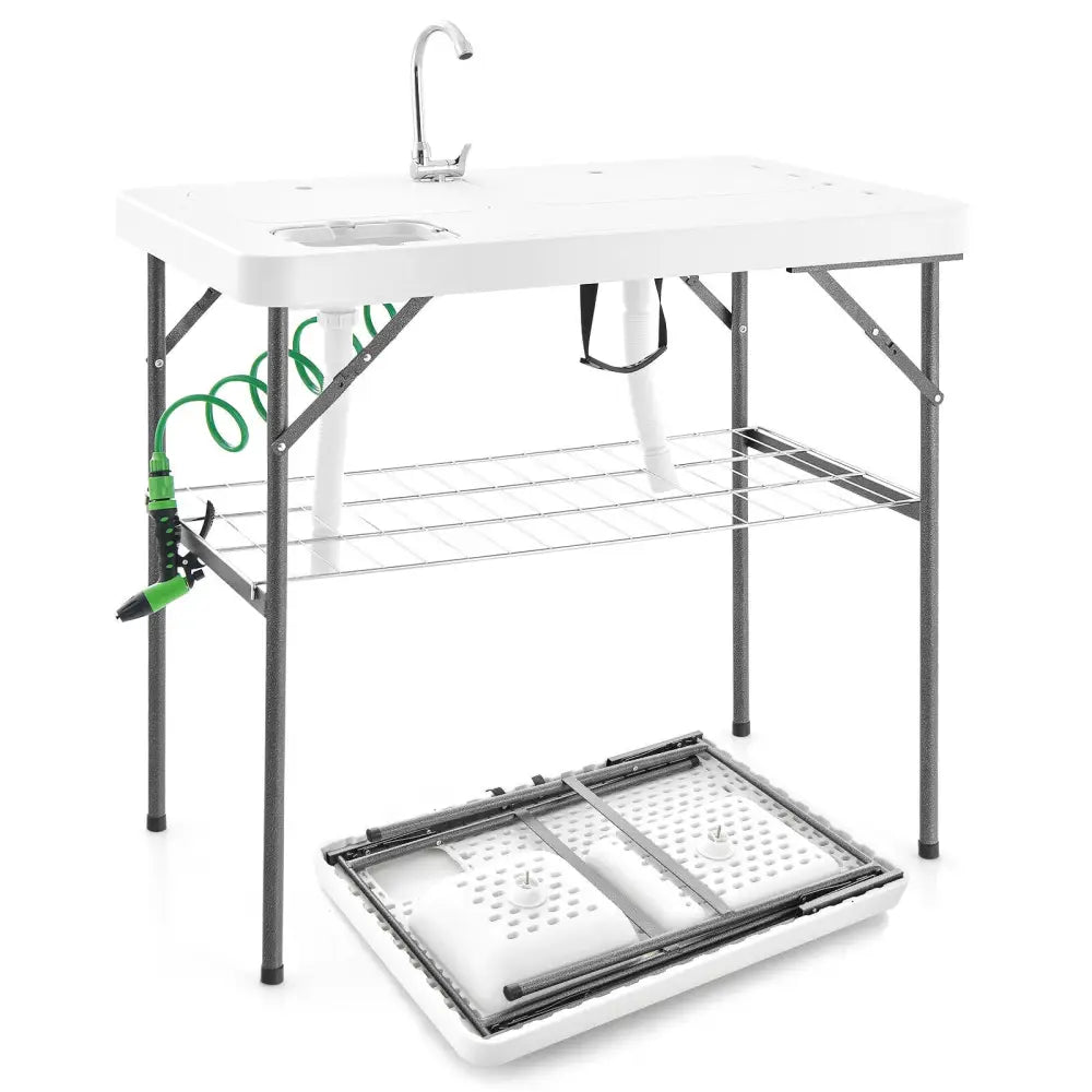 2-in-1 Folding Fish Cleaning Table-White - White - Camping Furniture