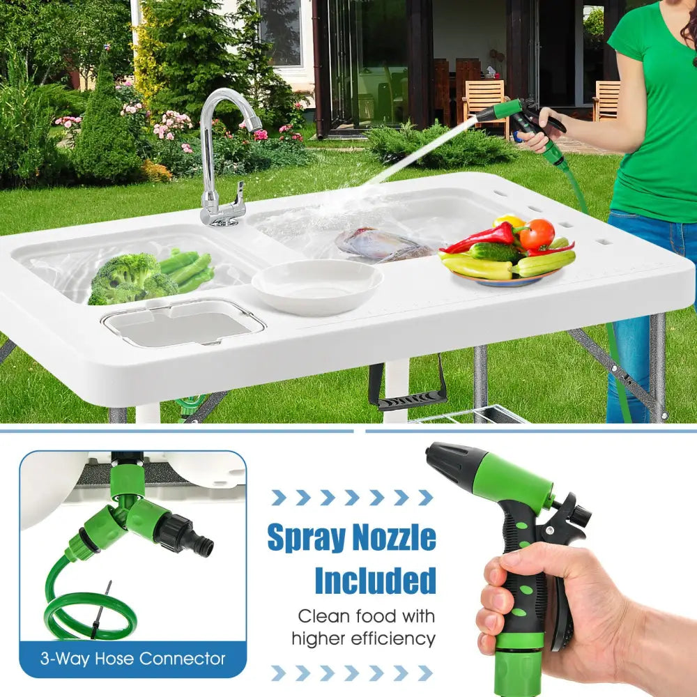2-in-1 Folding Fish Cleaning Table-White - White - Camping Furniture