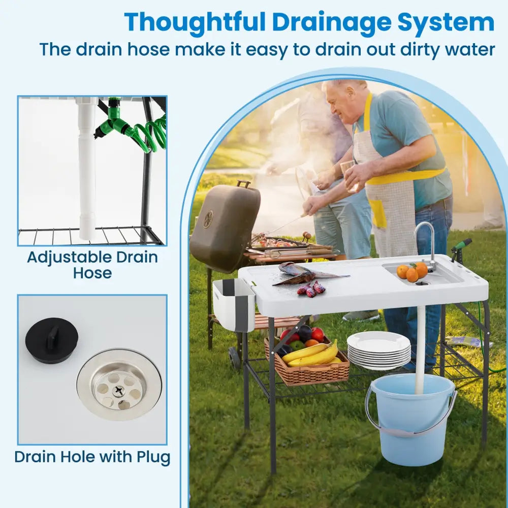 2 in 1 Folding Fish Cleaning Table with Sink and Faucet for Patio BBQ - Outdoor