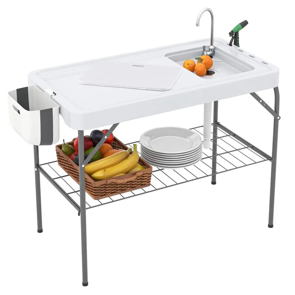 2 in 1 Folding Fish Cleaning Table with Sink and Faucet for Patio BBQ - Outdoor