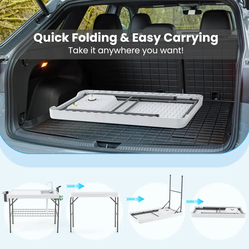 2 in 1 Folding Fish Cleaning Table with Sink and Faucet for Patio BBQ - Outdoor