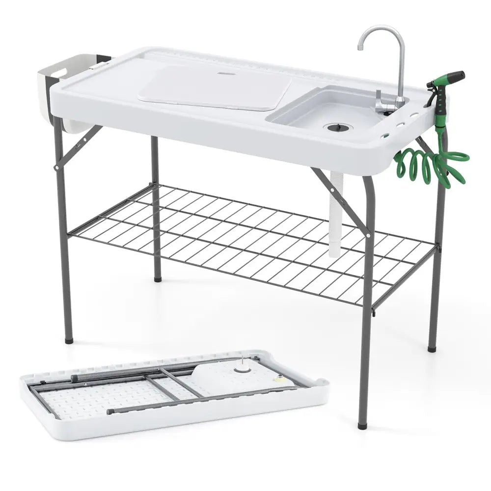 2 in 1 Folding Fish Cleaning Table with Sink and Faucet for Patio BBQ - Outdoor