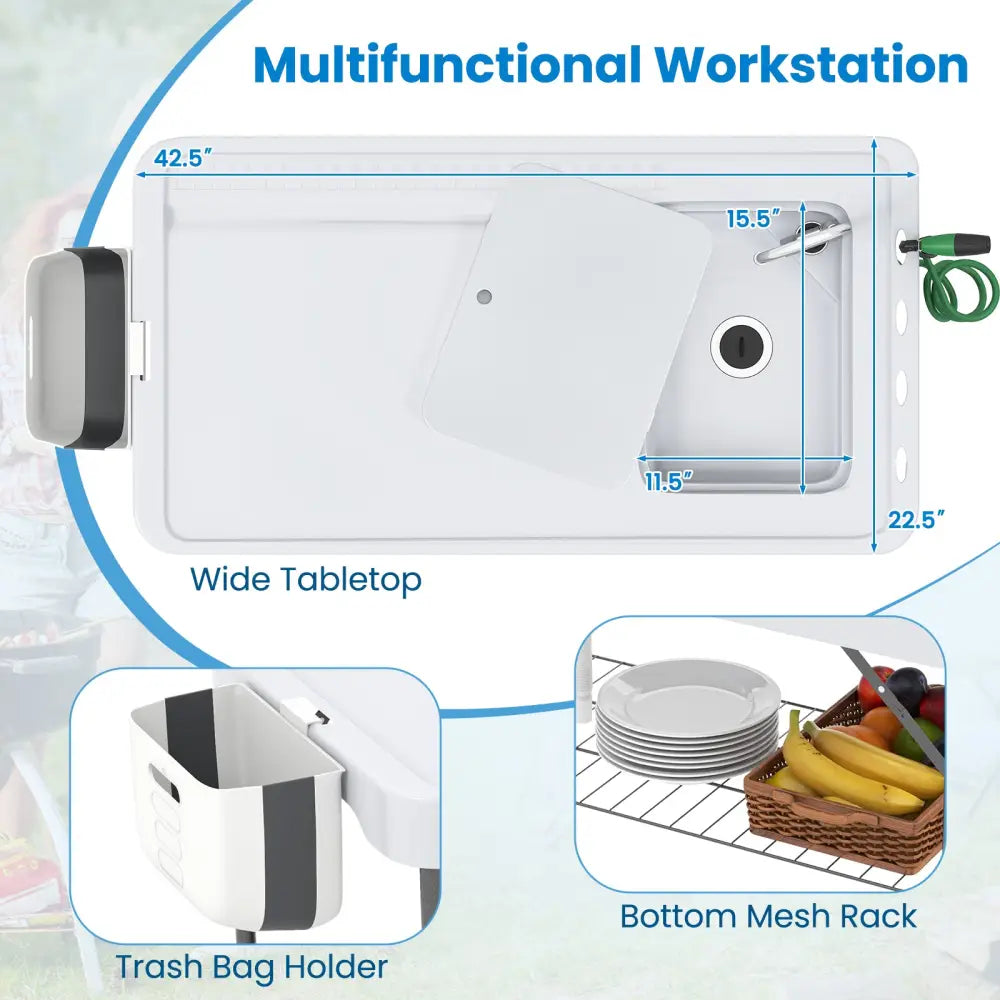 2 in 1 Folding Fish Cleaning Table with Sink and Faucet for Patio BBQ - Outdoor