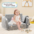 2-in-1 Folding Kids Couch with Blanket Glow in the Dark-Gray - Gray - Kids Chairs & Seating
