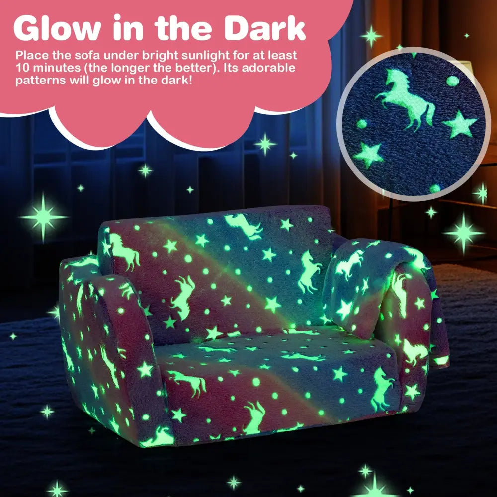 2-in-1 Folding Kids Couch with Blanket Glow in the Dark-Multicolor - Multicolor - Kids Chairs & Seating
