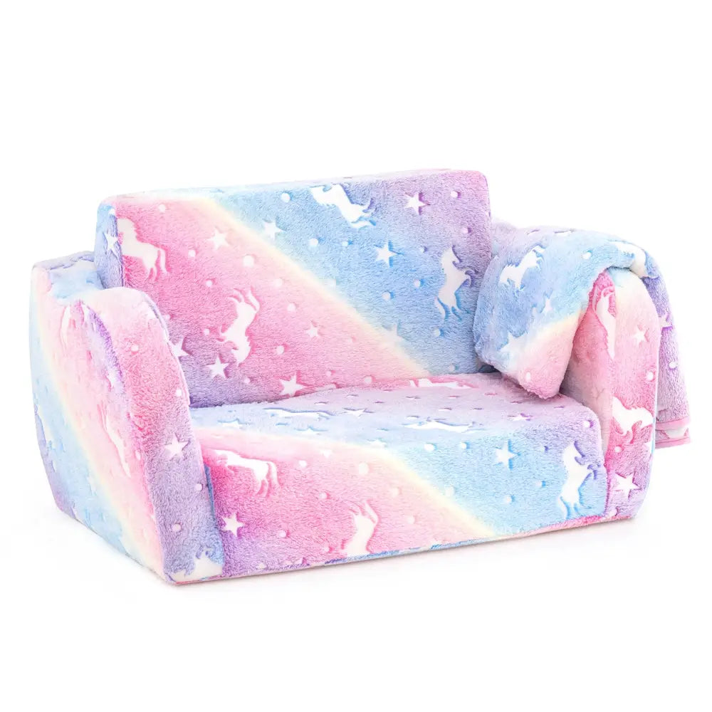 2-in-1 Folding Kids Couch with Blanket Glow in the Dark-Multicolor - Multicolor - Kids Chairs & Seating