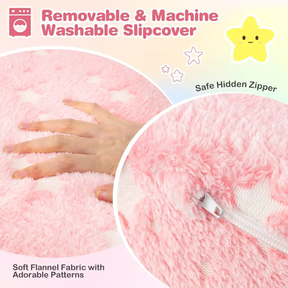 2-in-1 Folding Kids Couch with Blanket Glow in the Dark-Pink - Pink - Kids Chairs & Seating