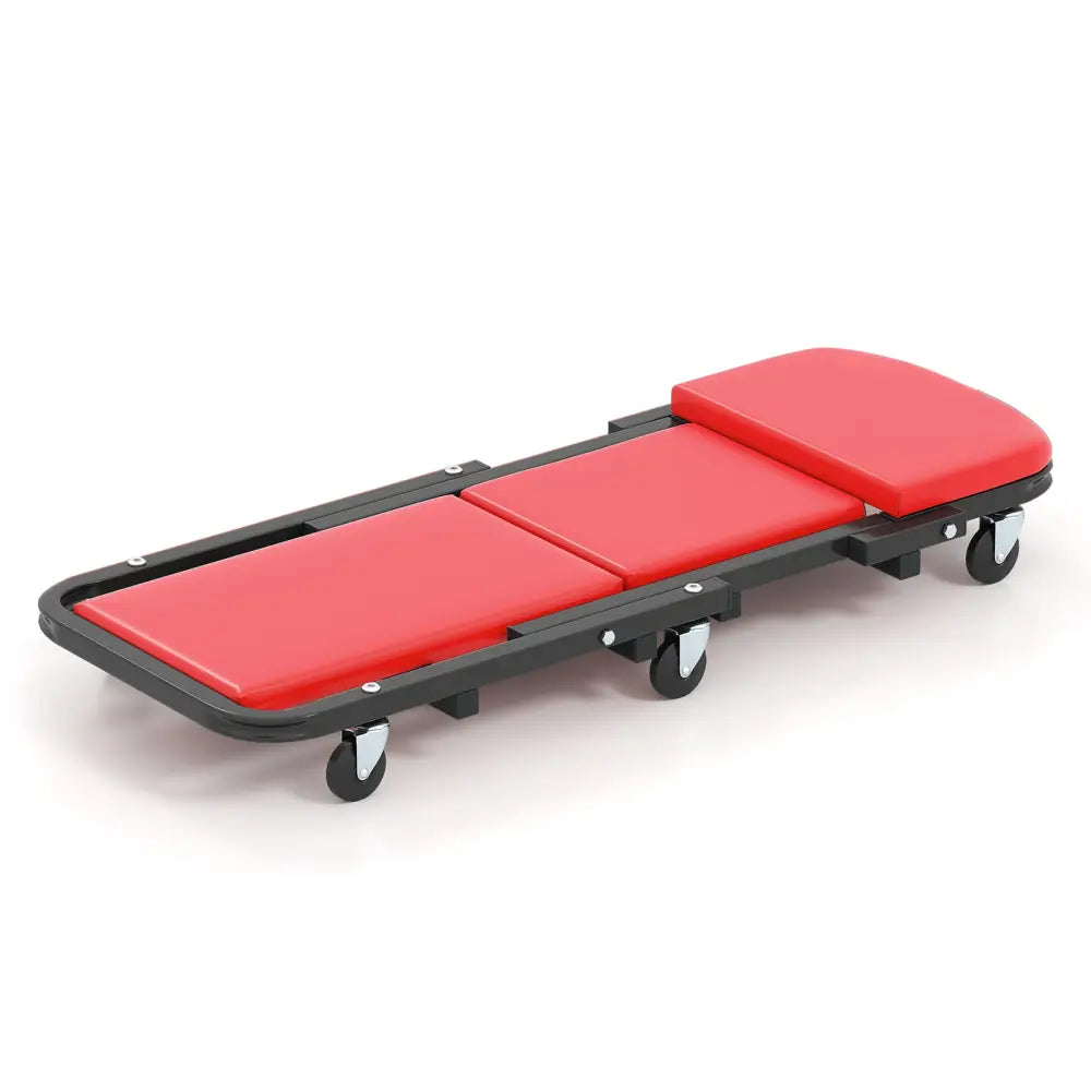 2-in-1 Folding Low Profile Mechanic Creeper with Padded Seat and 6 Wheels-Red - Red - Garages