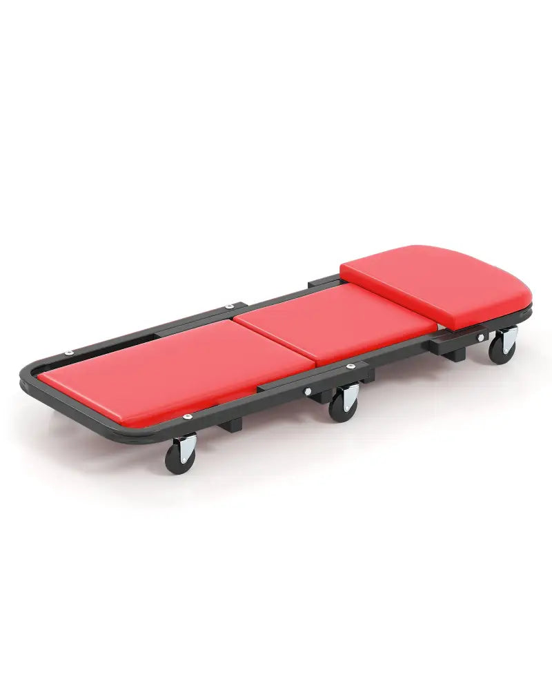 2-in-1 Folding Low Profile Mechanic Creeper with Padded Seat and 6 Wheels-Red - Red - Garages