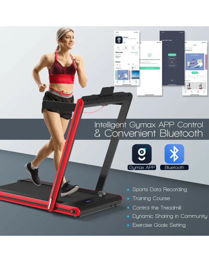 2-in-1 Folding Treadmill 2.25HP Jogging Machine with Dual LED Display-Red - Red - Treadmills