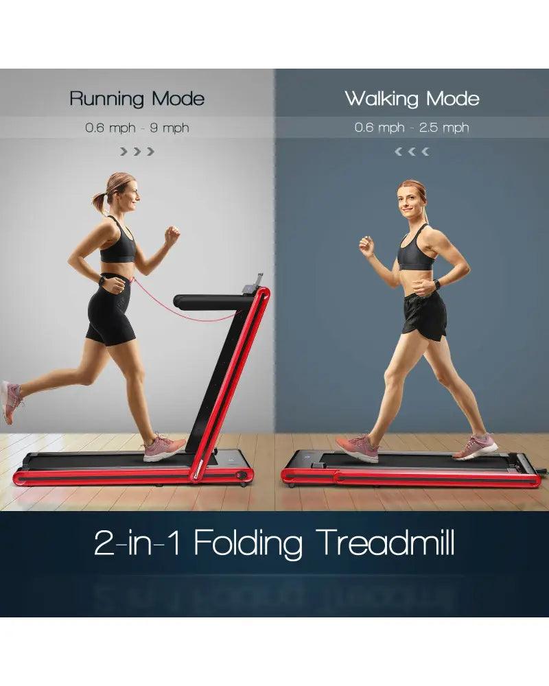 2-in-1 Folding Treadmill 2.25HP Jogging Machine with Dual LED Display-Red - Red - Treadmills