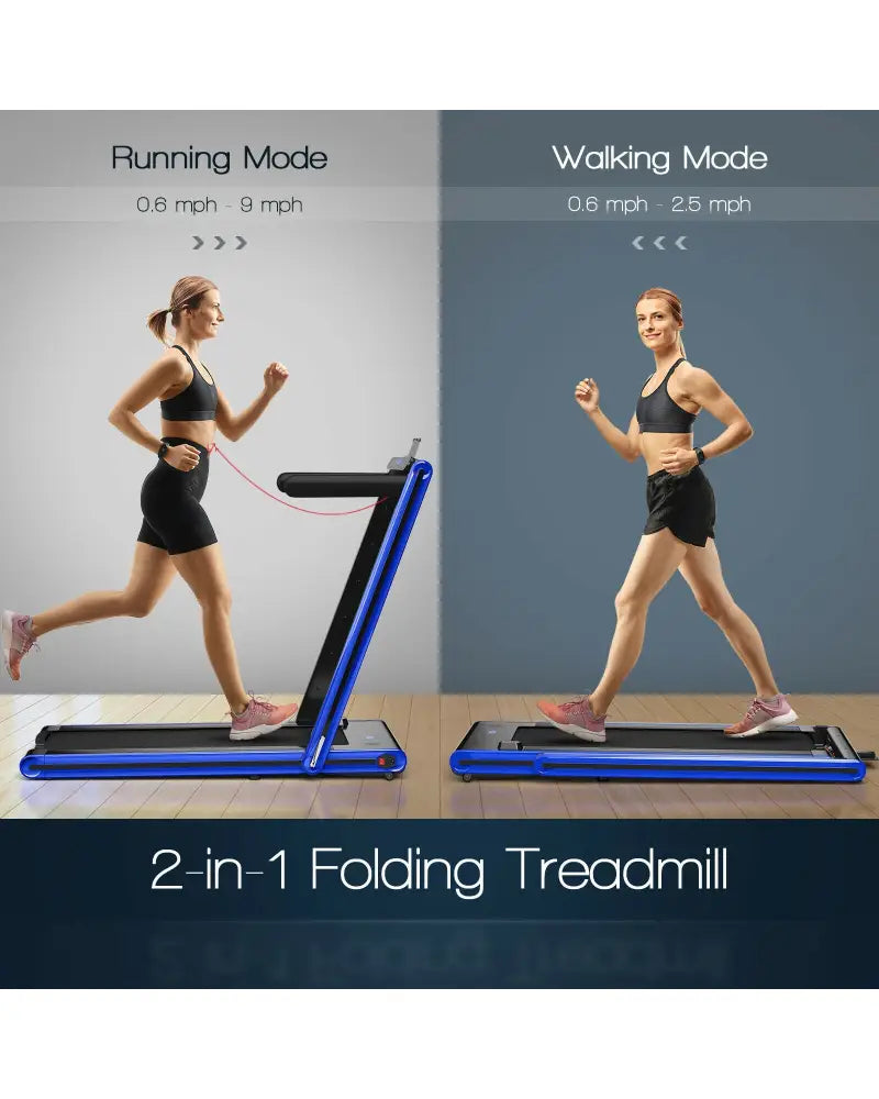 2-in-1 Folding Treadmill 2.25HP Jogging Machine with Dual LED Display-Navy - Navy - Treadmills