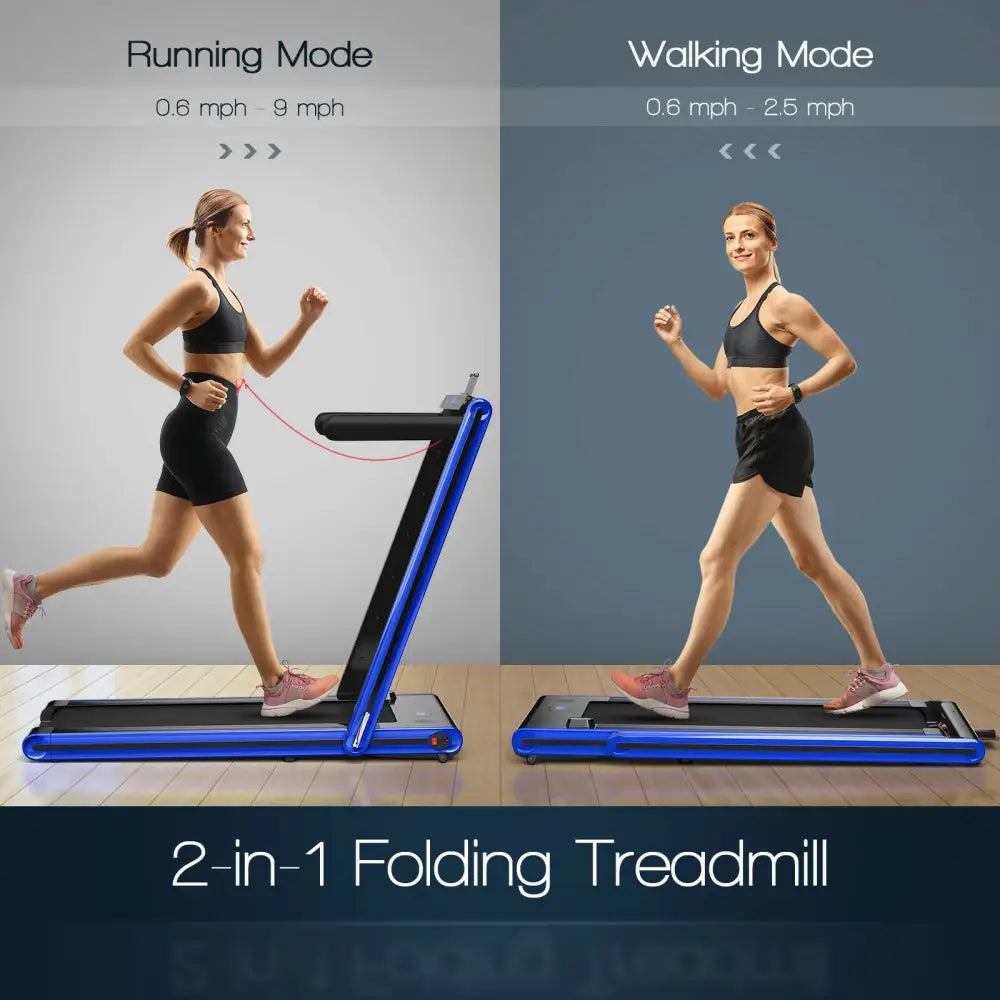 2-in-1 Folding Treadmill 2.25HP Jogging Machine with Dual LED Display-Navy - Navy - Treadmills