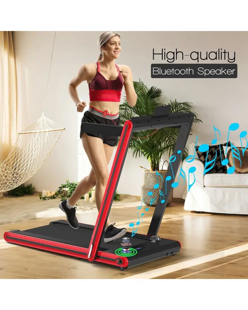 2-in-1 Folding Treadmill 2.25HP Jogging Machine with Dual LED Display-Red - Red - Treadmills