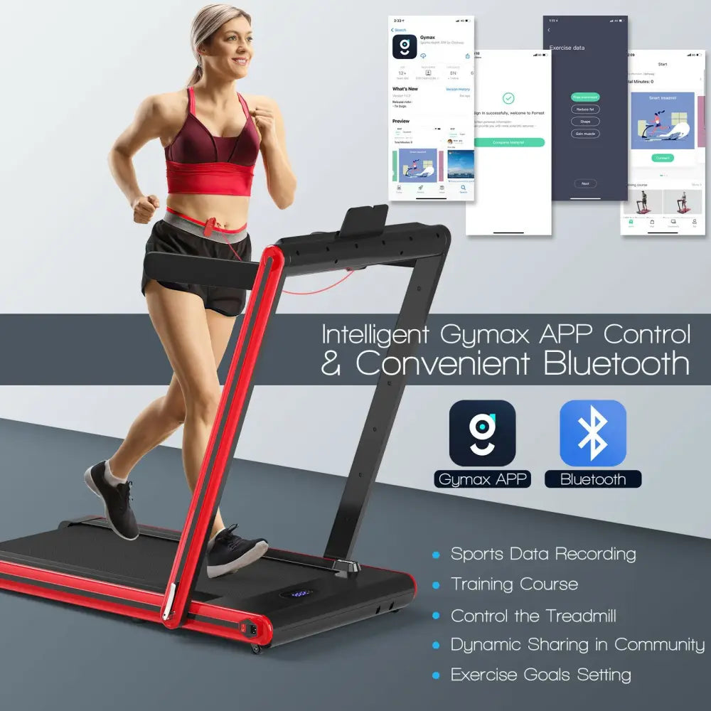 2-in-1 Folding Treadmill 2.25HP Jogging Machine with Dual LED Display-Red - Red - Treadmills