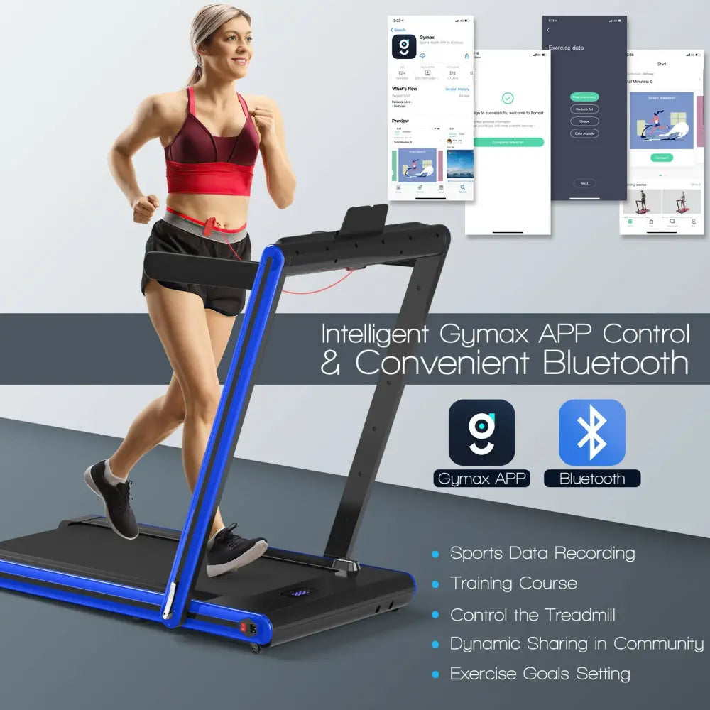 2-in-1 Folding Treadmill 2.25HP Jogging Machine with Dual LED Display-Navy - Navy - Treadmills