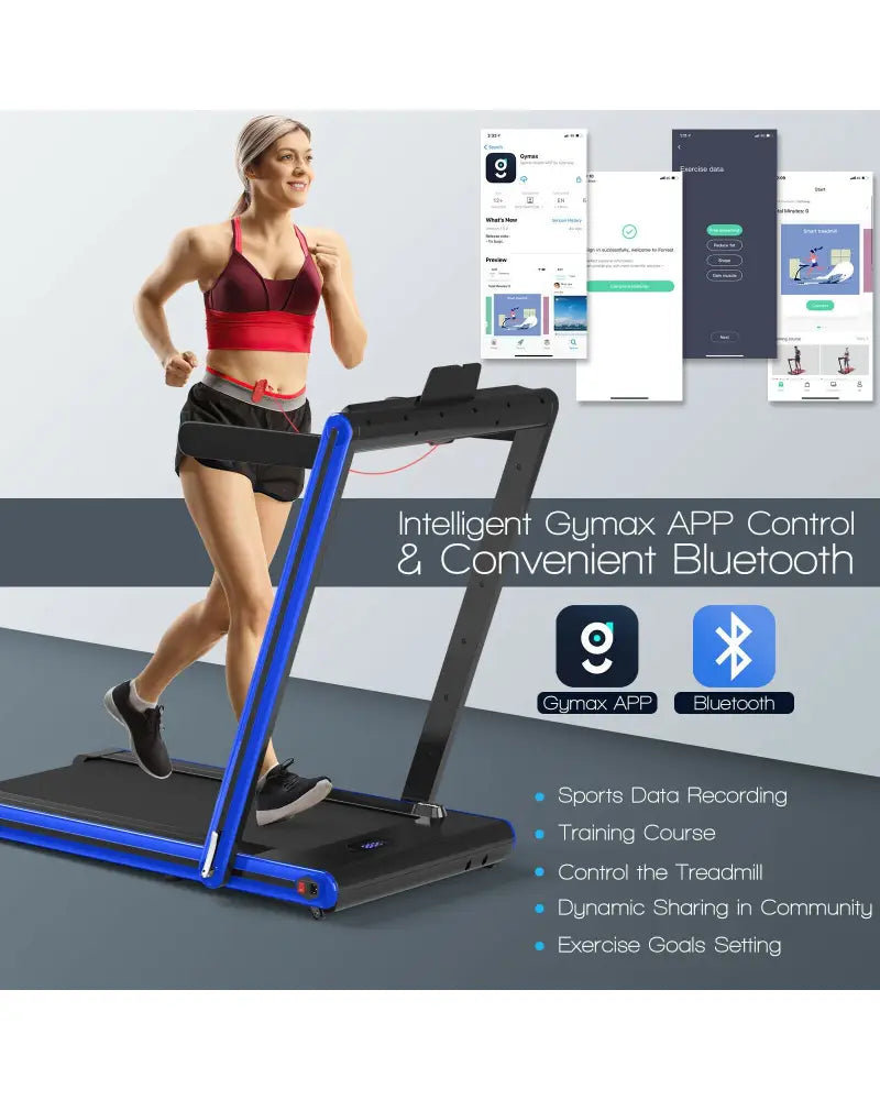 2-in-1 Folding Treadmill 2.25HP Jogging Machine with Dual LED Display-Navy - Navy - Treadmills