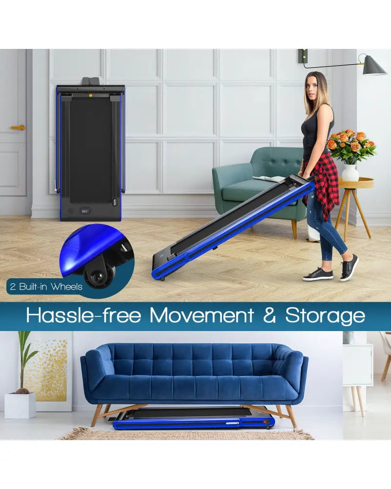 2-in-1 Folding Treadmill 2.25HP Jogging Machine with Dual LED Display-Navy - Navy - Treadmills