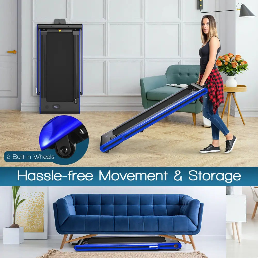 2-in-1 Folding Treadmill 2.25HP Jogging Machine with Dual LED Display-Navy - Navy - Treadmills