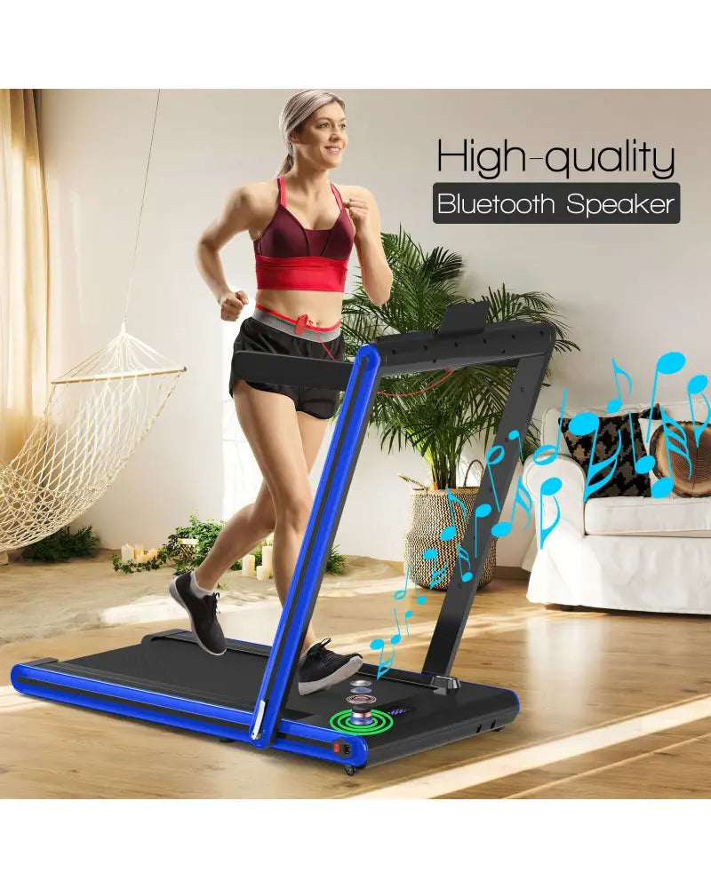 2-in-1 Folding Treadmill 2.25HP Jogging Machine with Dual LED Display-Navy - Navy - Treadmills