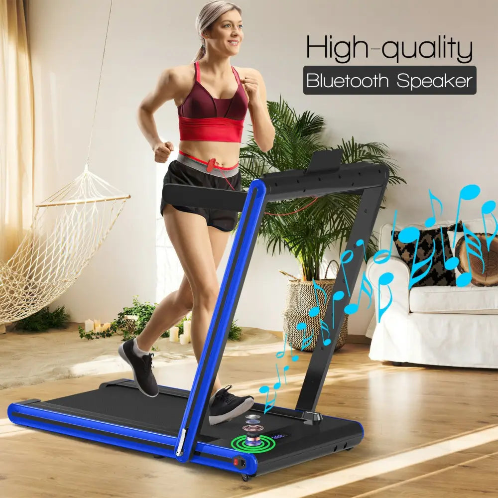 2-in-1 Folding Treadmill 2.25HP Jogging Machine with Dual LED Display-Navy - Navy - Treadmills